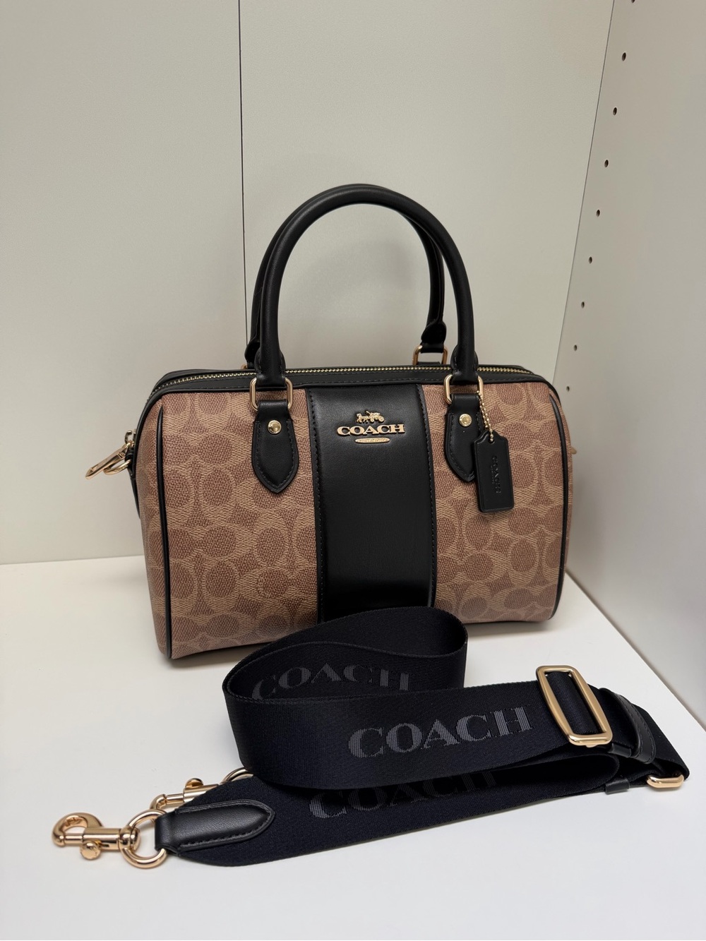 Authentic Coach Rowan Signature Canvas and Leather Satchel in Brown and Black